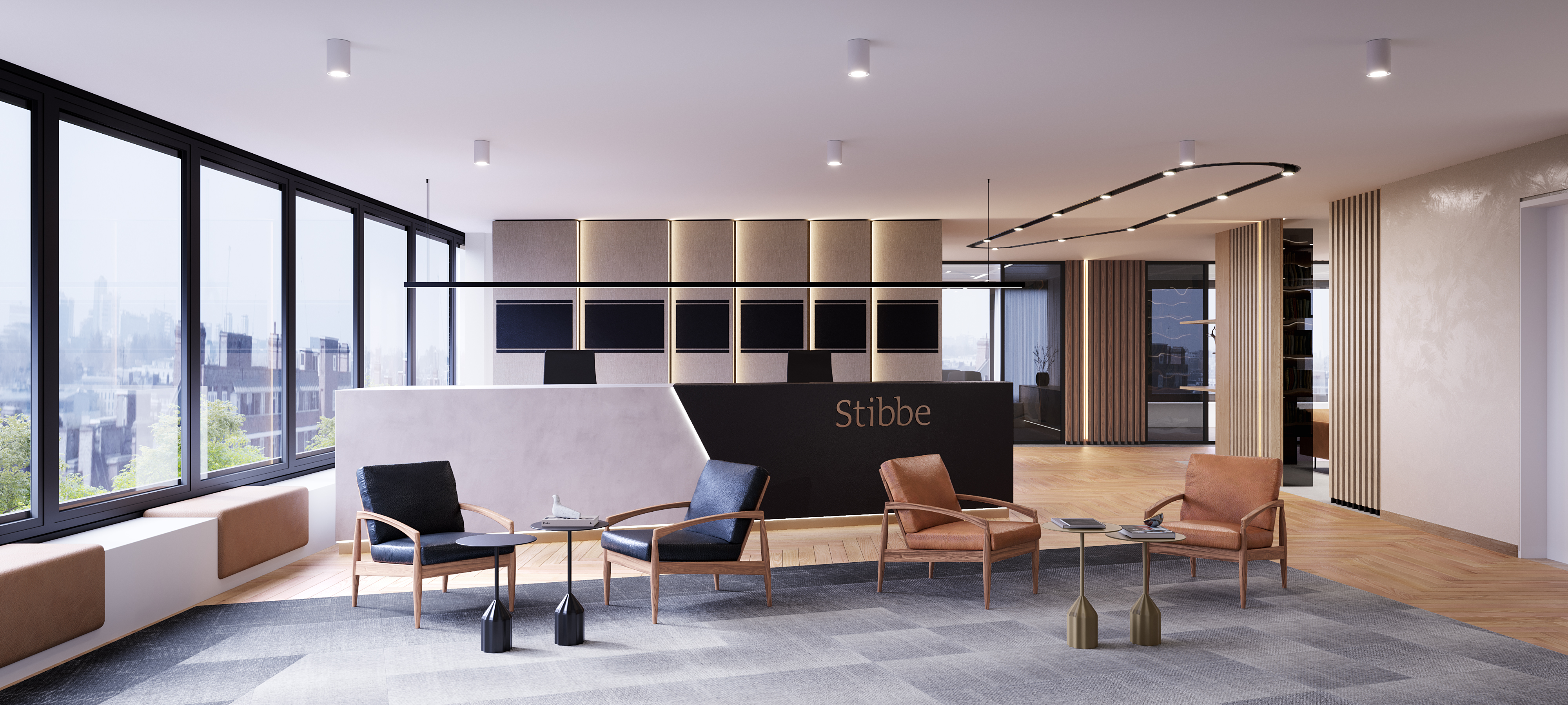 Stibbe reception area in the Emerald building situated in the Cloche d'Or district in Luxembourg